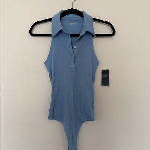 Abercrombie & Fitch Light Blue Ribbed Collared sleeveless bodysuit